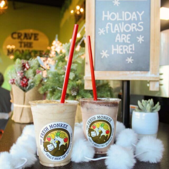 Celebrate the season with new festive flavors!🍪🎄
Our Gingerbread and Milk & Cookies protein shakes are available now, come taste the holiday cheer!

 #MilkAndCookies #Gingerbread #HealthyHolidays #FestiveFlavors #TheFreshMonkee